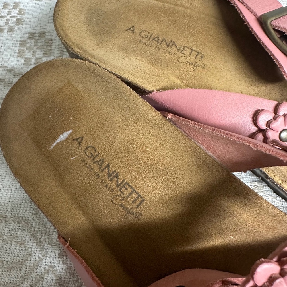A. Giannetti Sandals Pink Leather Floral Applique Sophia Milano Sz 8 - Picture 3 of 6